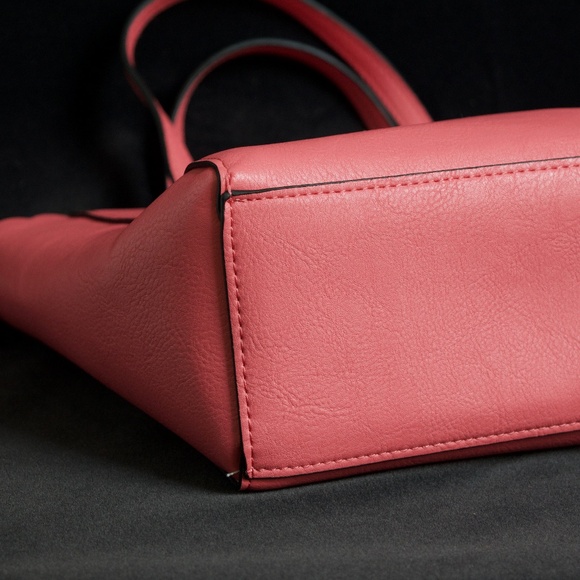 Coral Pink Faux Leather Small Tote Bag Candie’s by Fergie - Picture 5 of 17